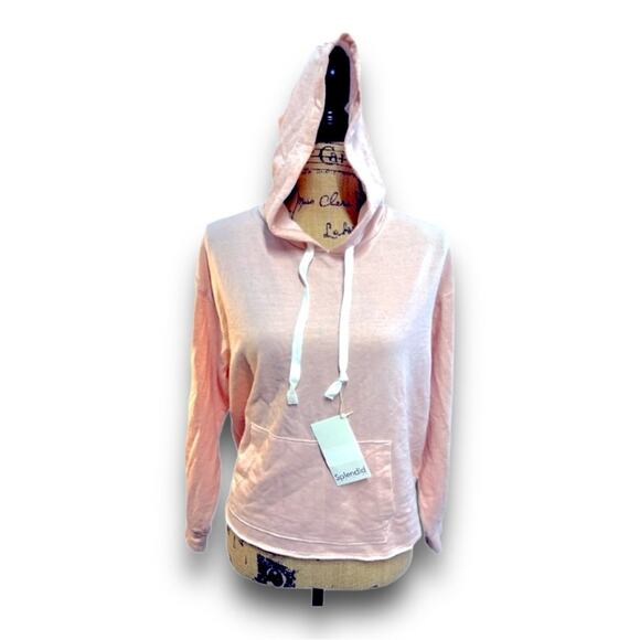 SPLENDID COLLECTION light pink speckled hoodie with frayed hem NWT M - Picture 3 of 11